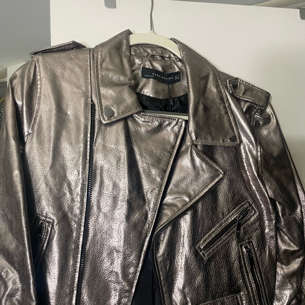 Brand new Zara‎ Moto jacket gunmetal metallic - Picture 3 of 6